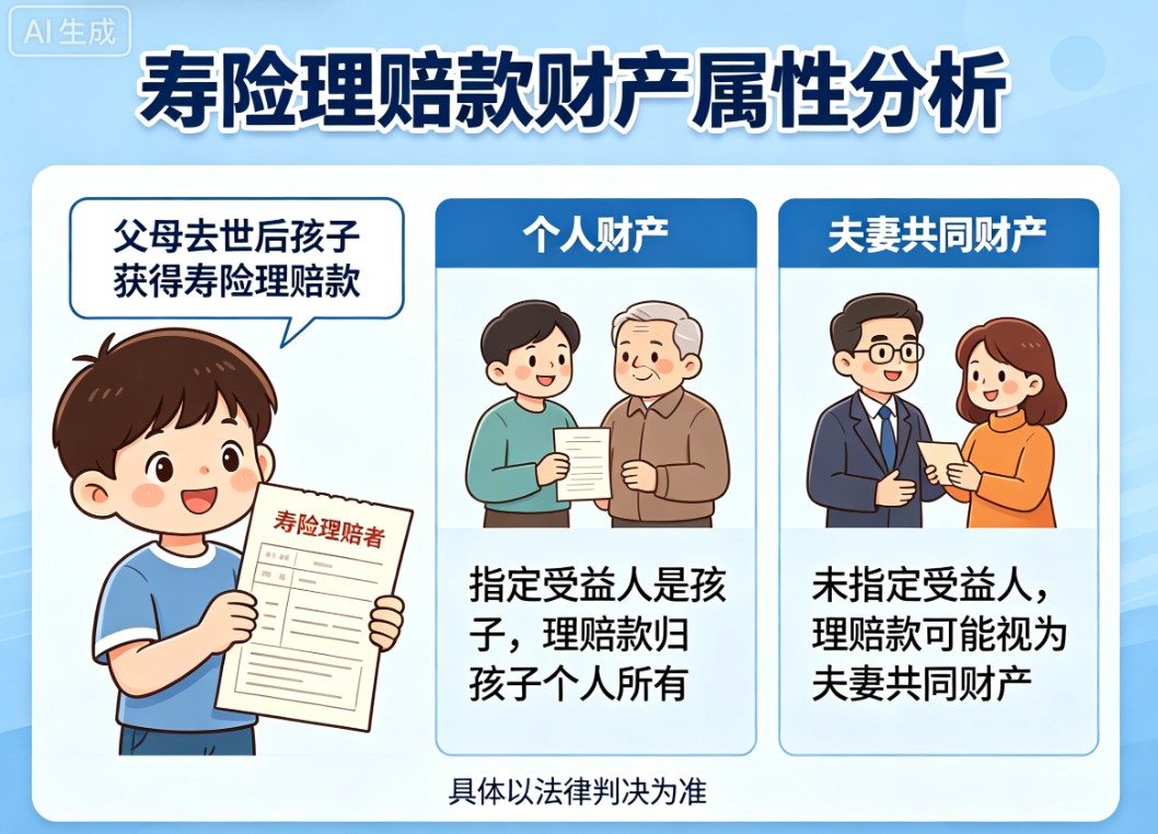 父母去世，孩子拿到的寿险理赔款，属于个人财产还是夫妻共同财产？
