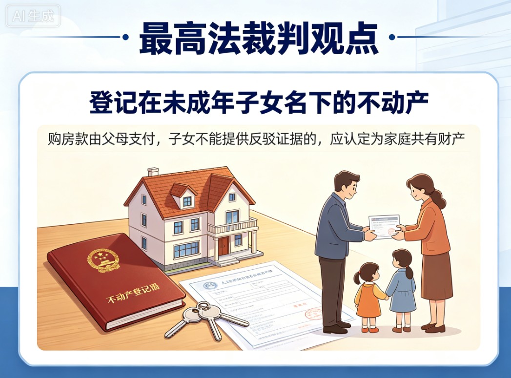登记在未成年子女名下的不动产，若房款父母支付，无反驳证据应为家庭共有财产