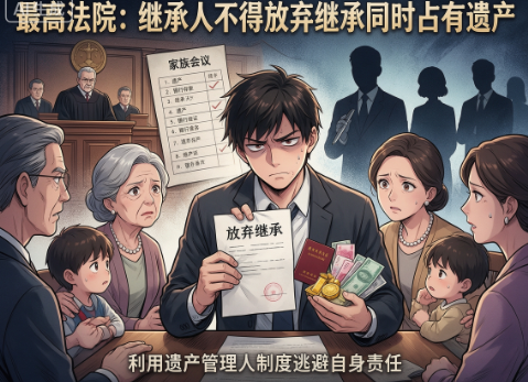 最高法院：继承人不得放弃继承同时占有遗产，利用遗产管理人制度逃避自身责任