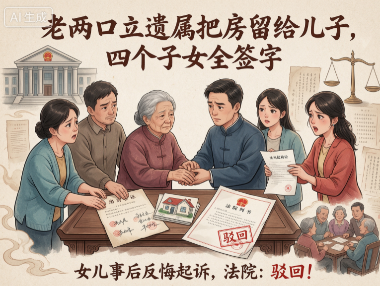 老两口立遗嘱把房留给儿子，女儿事后反悔起诉，法院：驳回！