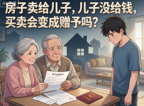 房子卖给儿子，儿子没给钱，买卖会变成赠与吗？